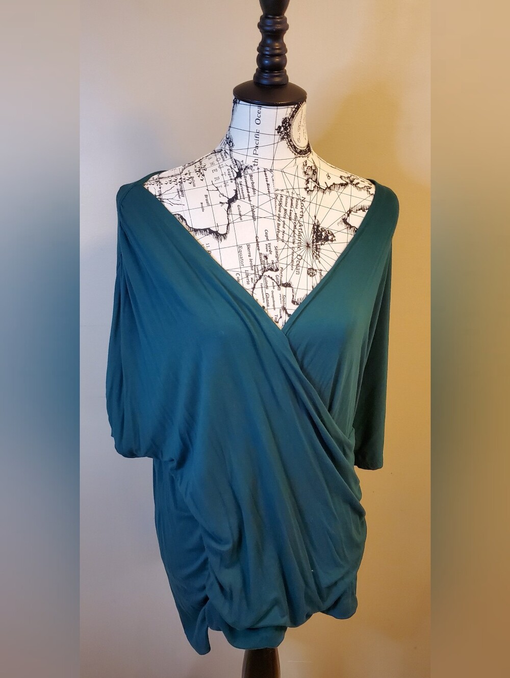 IN'VOLAND Womens 18W Teal Green Draped Wrap Top Batwing Dolman Sleeve Plus Size